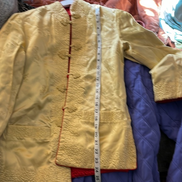 Jacquard Chinese Mandarin Collar Quilted Coat Pockets Reversible Jacket Silk - Picture 9 of 10